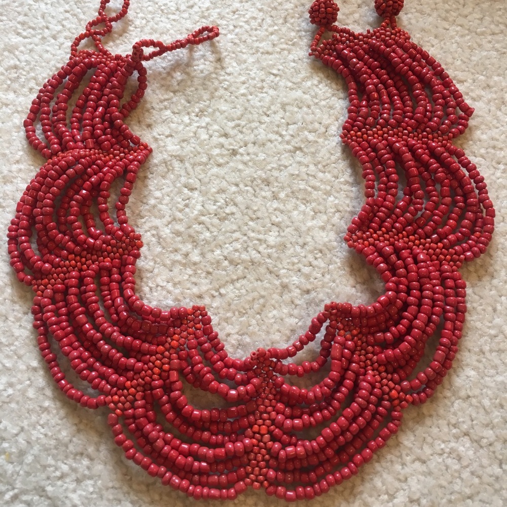 SOLD Red statement beaded necklace